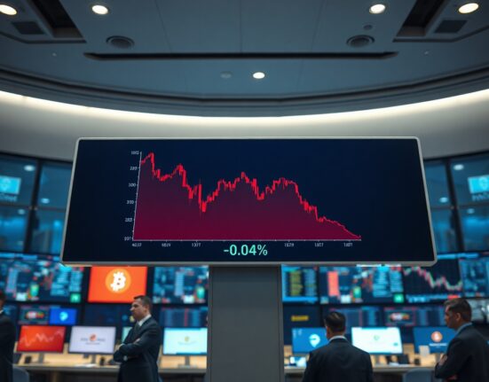 Bitcoin price chart on a trading floor display showing a negative premium index reading