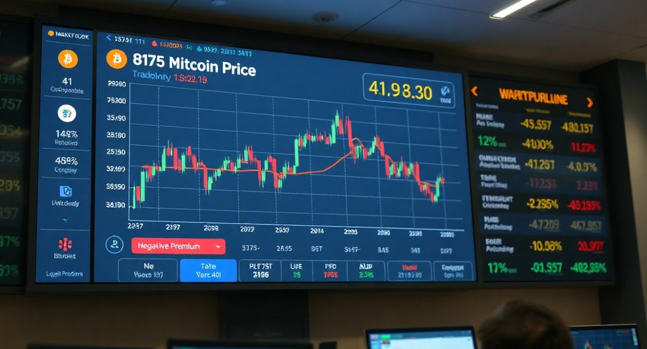 Bitcoin price chart with negative premium indicator on a trading screen