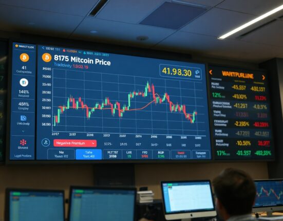 Bitcoin price chart with negative premium indicator on a trading screen