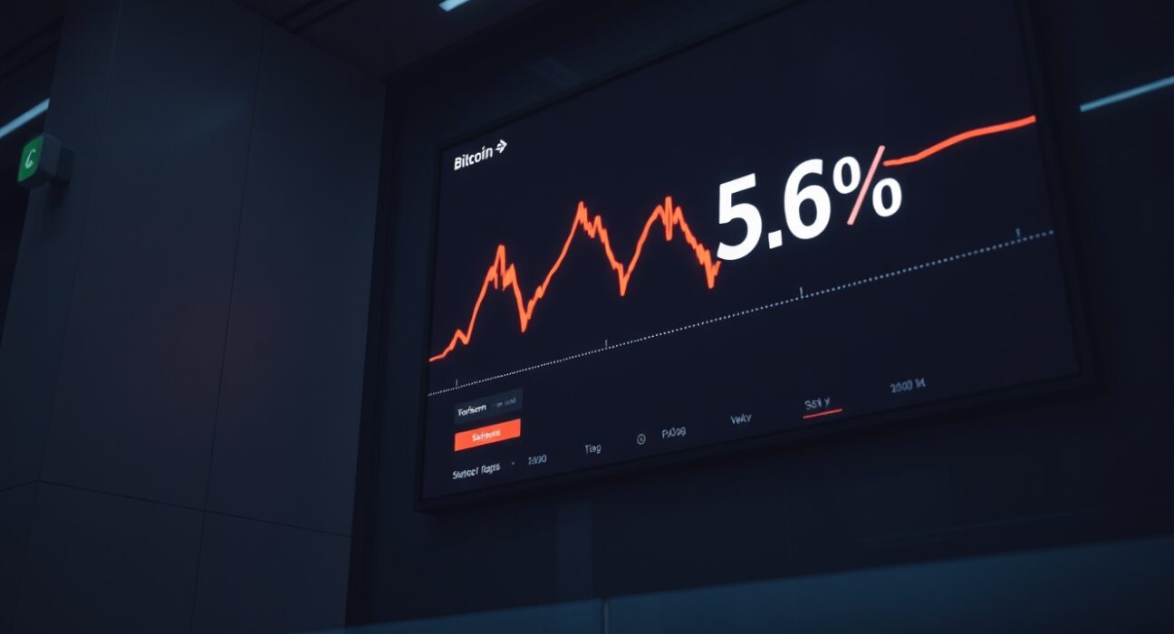 Bitcoin price chart showing negative premium on a trading floor display