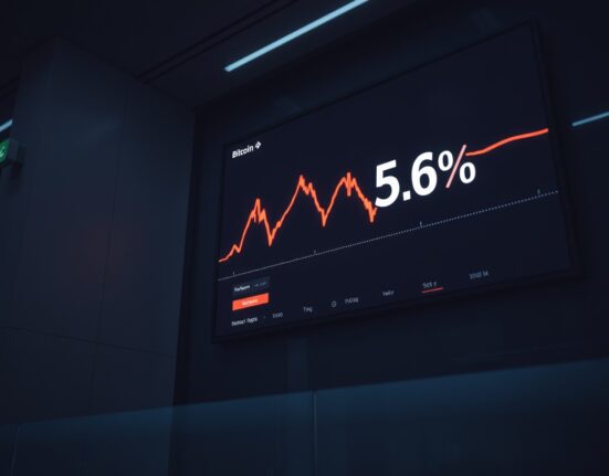 Bitcoin price chart showing negative premium on a trading floor display