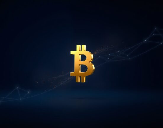 Conceptual visualization of a major Bitcoin transaction from a crypto exchange to a private wallet.