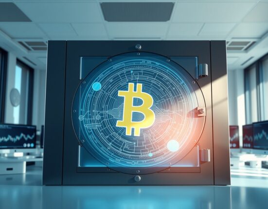 Digital interface representing Coinbase's Bitcoin yield fund launch on Base blockchain network for secure crypto investments