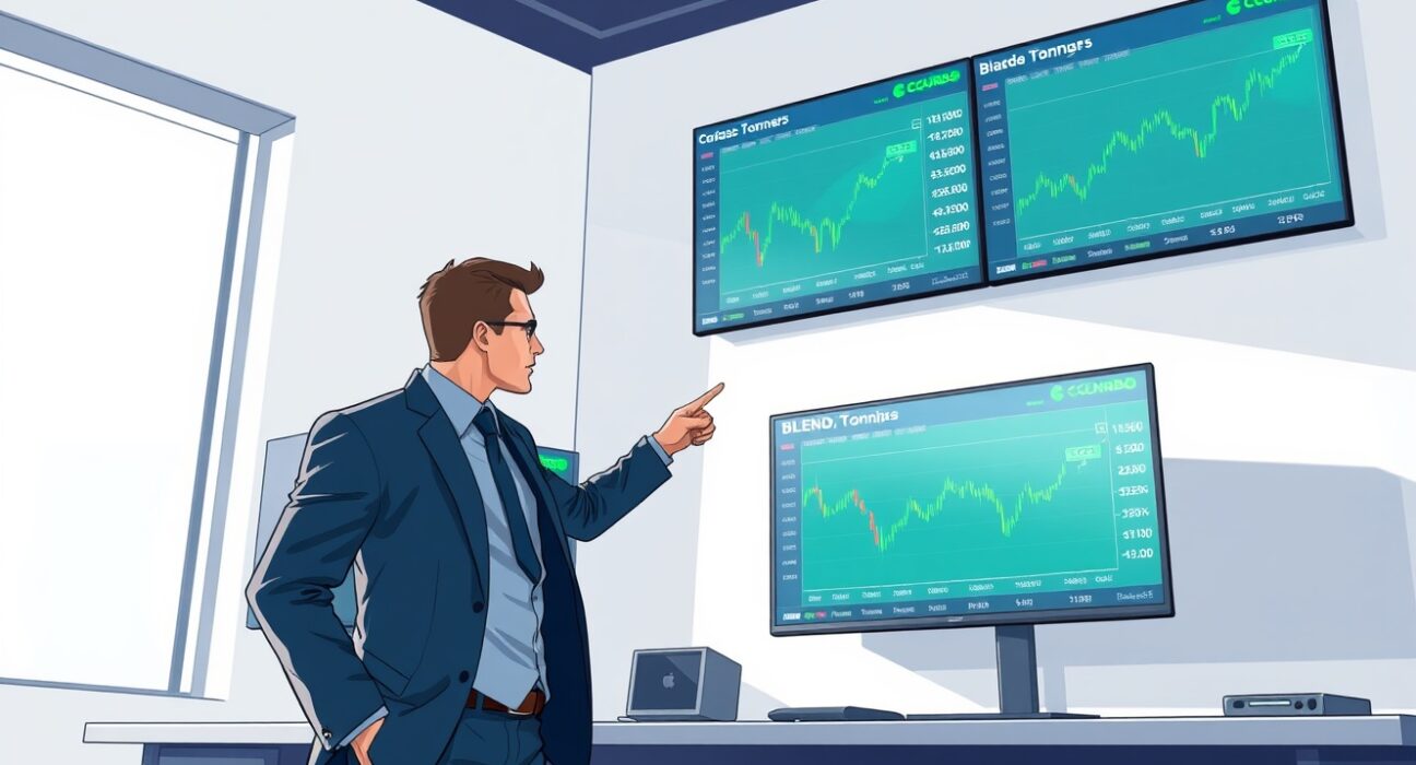 Coinbase BLEND listing on exchange interface with trader analyzing market data