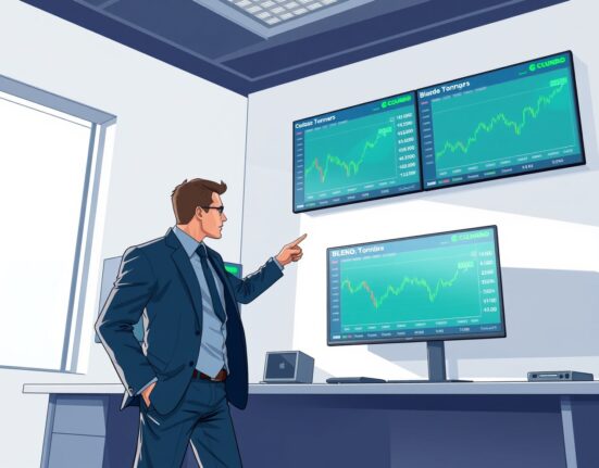 Coinbase BLEND listing on exchange interface with trader analyzing market data