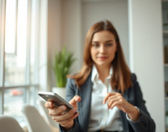 Business person using a payment device with digital payment overlay, representing AI and crypto payments