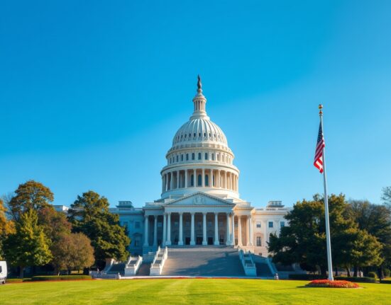 U.S. Capitol Building under clear blue sky, representing the Senate vote on the Clarity bill for cryptocurrency regulation.