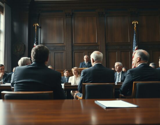U.S. Senate hearing room with legislators in session, representing the push for crypto market structure clarity.
