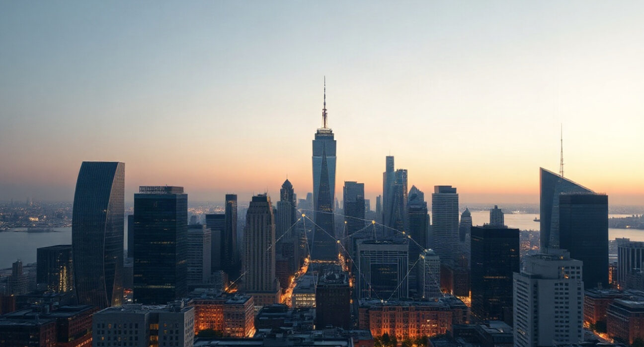 City skyline at dusk representing global financial markets and crypto regulation