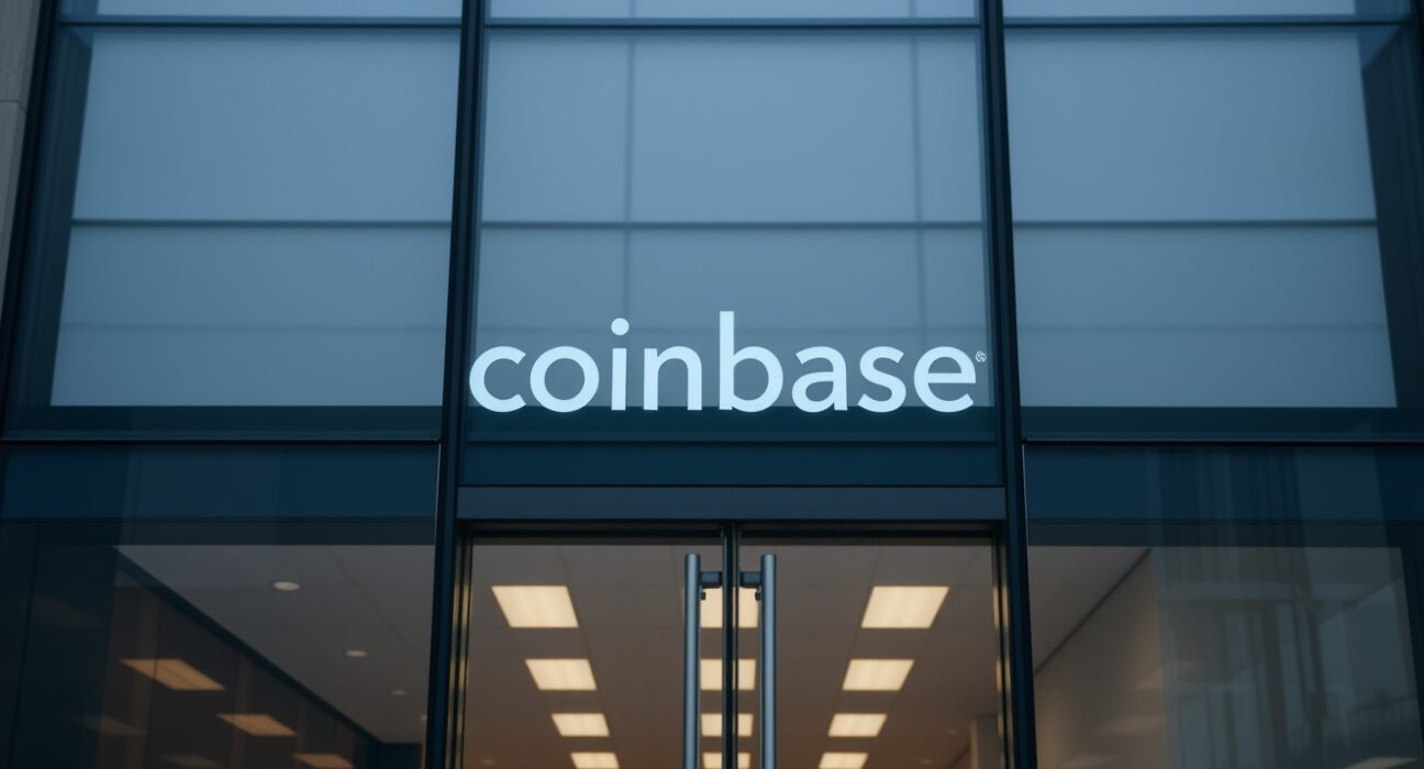 Coinbase corporate office building exterior with logo visible