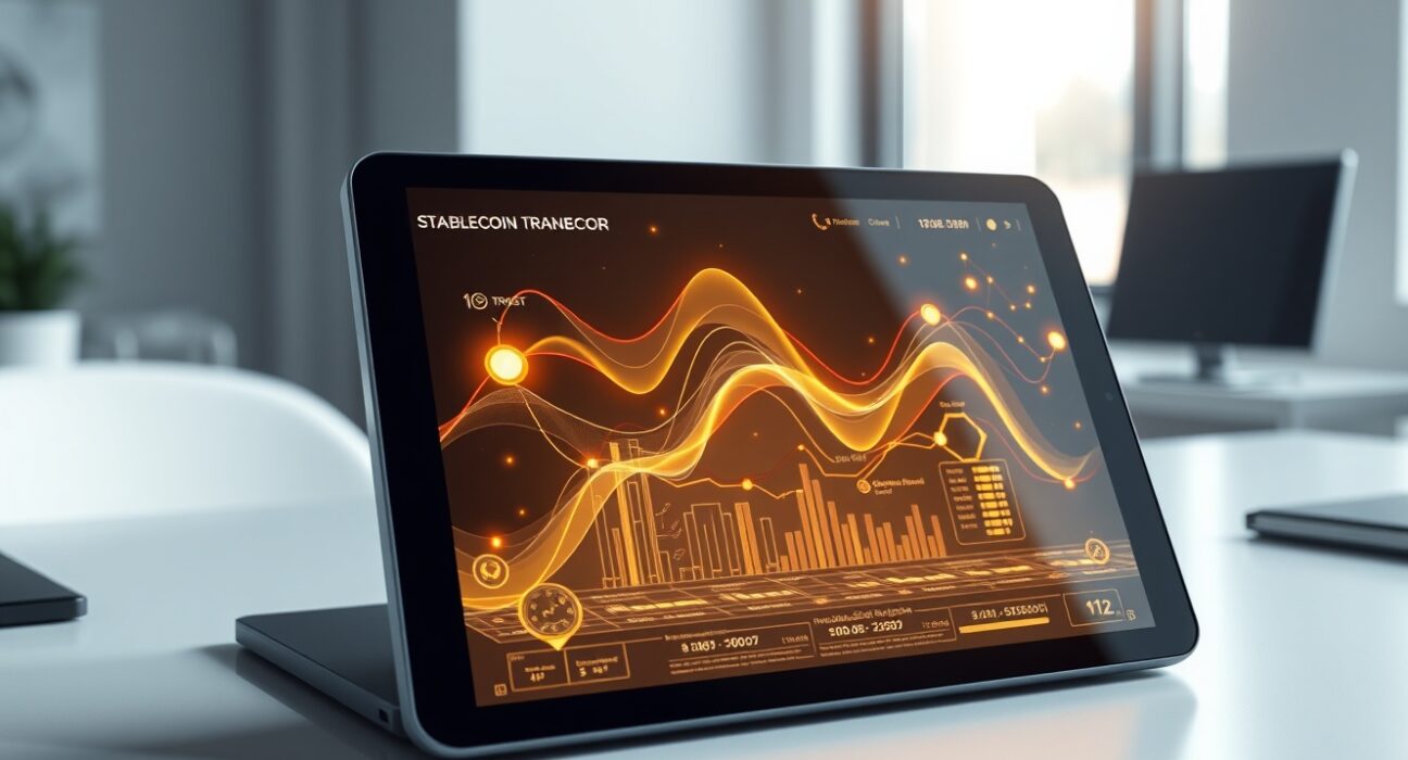 Digital interface visualizing stablecoin and AI payment growth for Coinbase and Circle partnership.