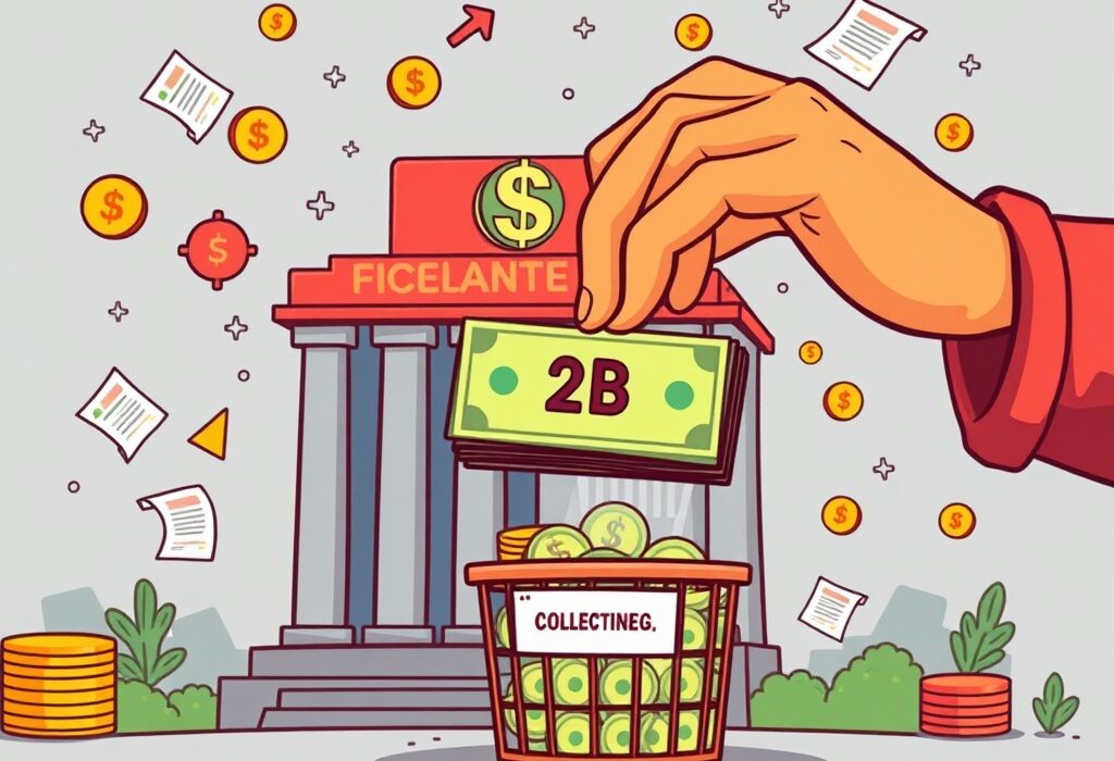 A cartoon illustration showing Coinbase's significant Coinbase convertible notes offering, symbolizing a major fundraising effort for the crypto exchange.