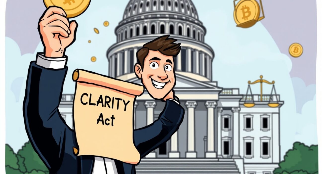 A determined CEO advocating for the passage of the crypto market structure bill to secure investor rights and clarify digital asset regulations.