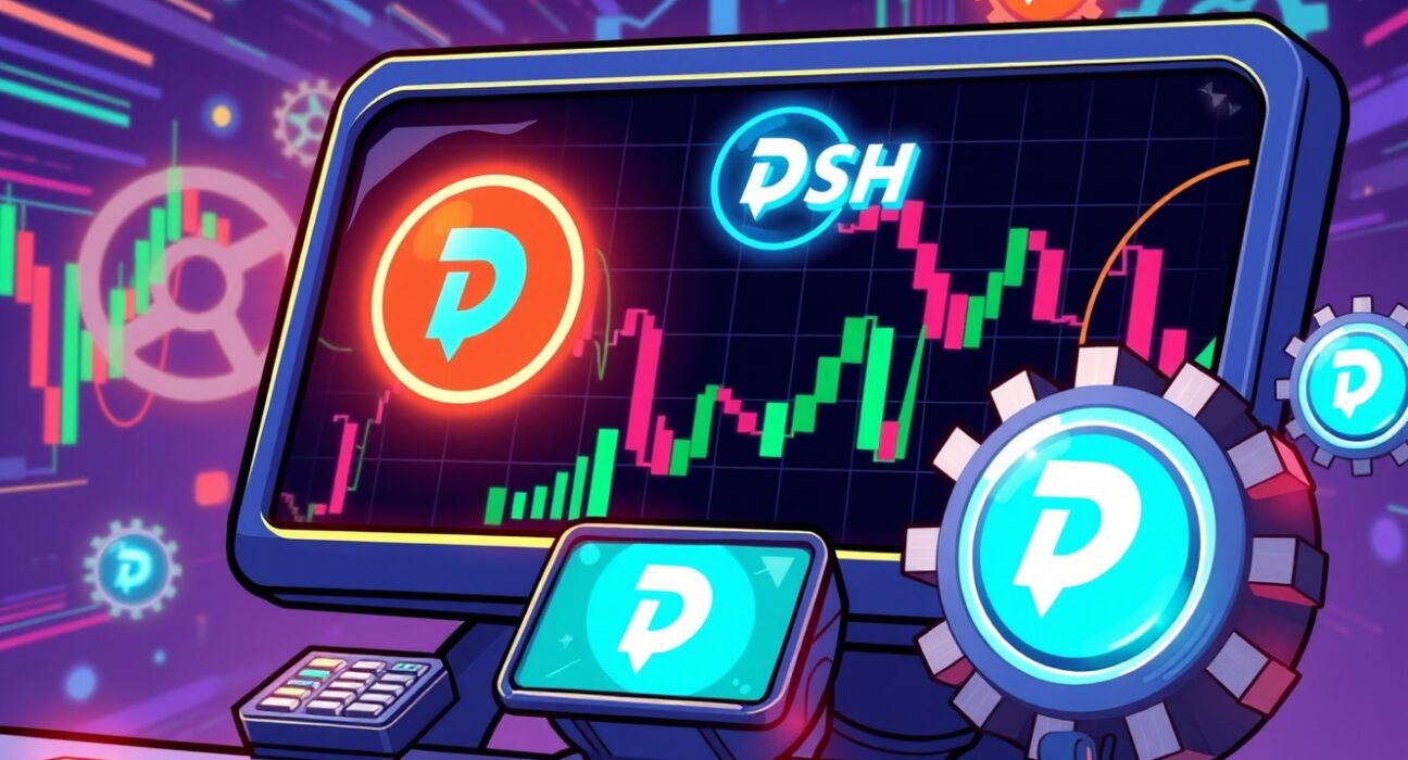 Animated illustration of DASH perpetual futures trading on Coinbase International exchange platform