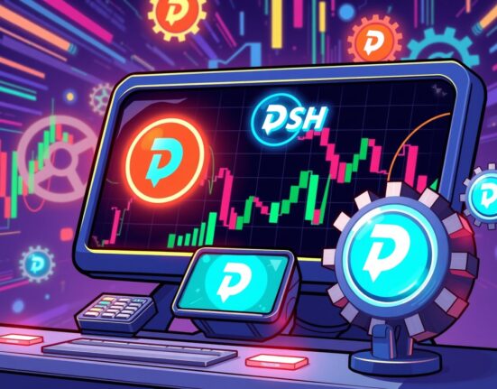 Animated illustration of DASH perpetual futures trading on Coinbase International exchange platform