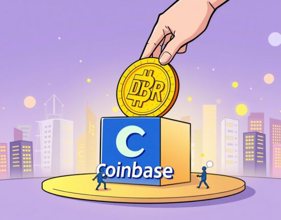 A cartoon depiction of the significant Coinbase DBR listing, symbolizing new trading opportunities for users.