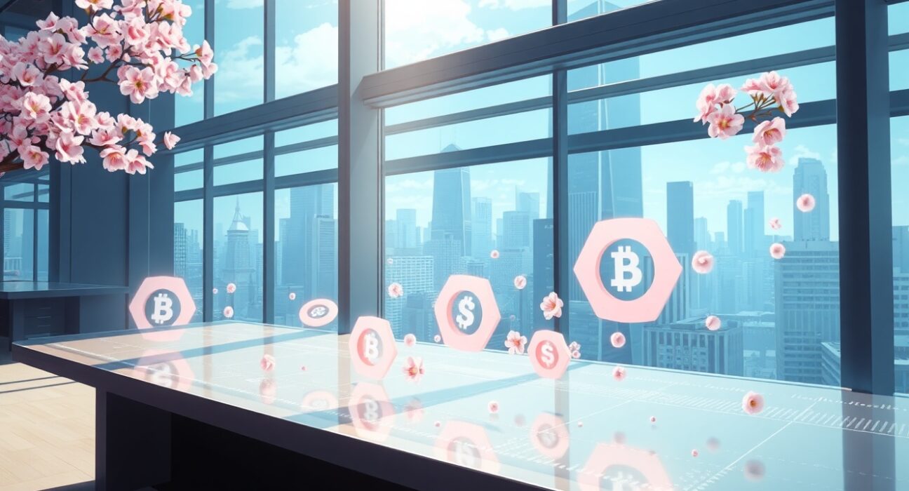 Coinbase delisting perpetual futures contracts as digital trading symbols transform in a serene market landscape.