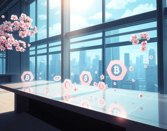 Coinbase delisting perpetual futures contracts as digital trading symbols transform in a serene market landscape.