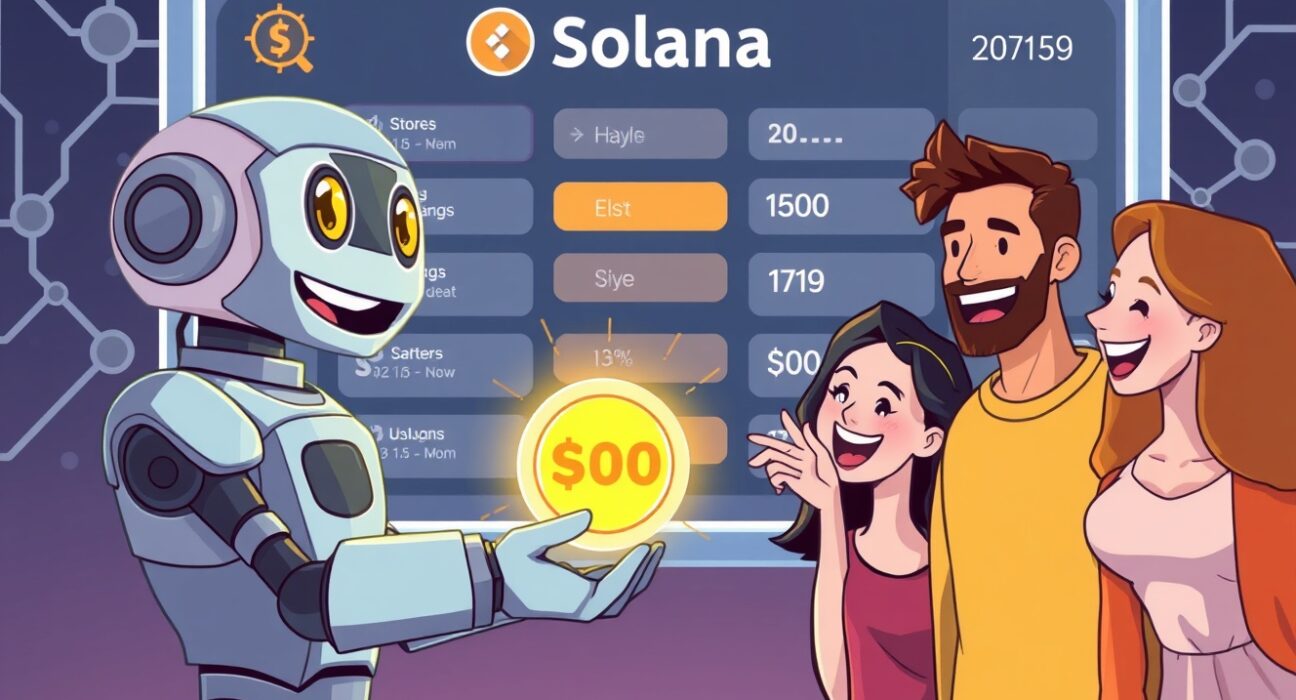 A vibrant cartoon illustrating the revolutionary Coinbase DEX trading feature granting access to Solana tokens.