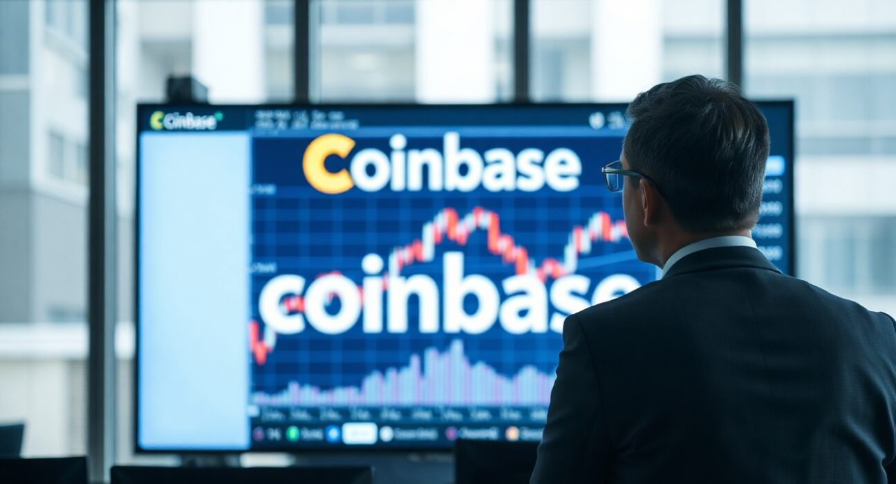Financial analyst observing a stock chart on a screen in a newsroom setting