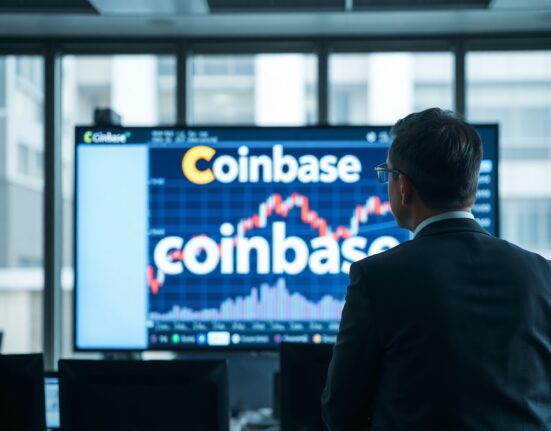 Financial analyst observing a stock chart on a screen in a newsroom setting