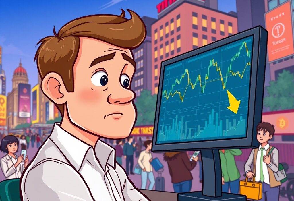 An analyst contemplates a Coinbase downgrade, symbolizing the crypto market's need for greater real-world adoption.