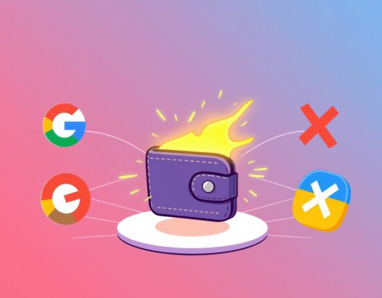 Cartoon illustration showing seamless integration of Google, Apple, and X logos with the Coinbase Embedded Wallet for easy crypto access.