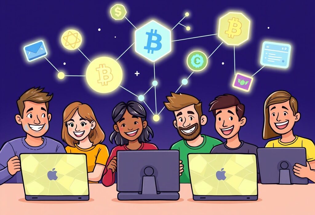 Cartoon illustration showing developers easily integrating Coinbase embedded wallets into their applications, symbolizing simplified Web3 development.