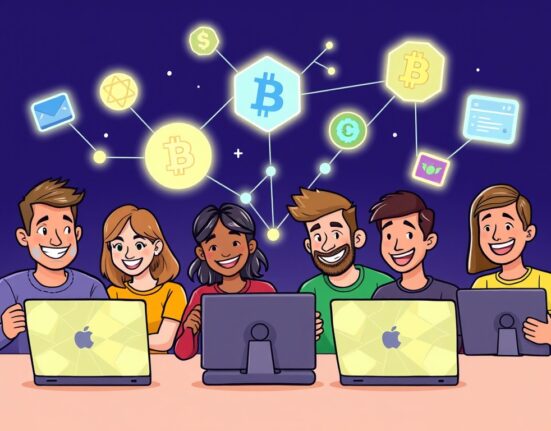 Cartoon illustration showing developers easily integrating Coinbase embedded wallets into their applications, symbolizing simplified Web3 development.