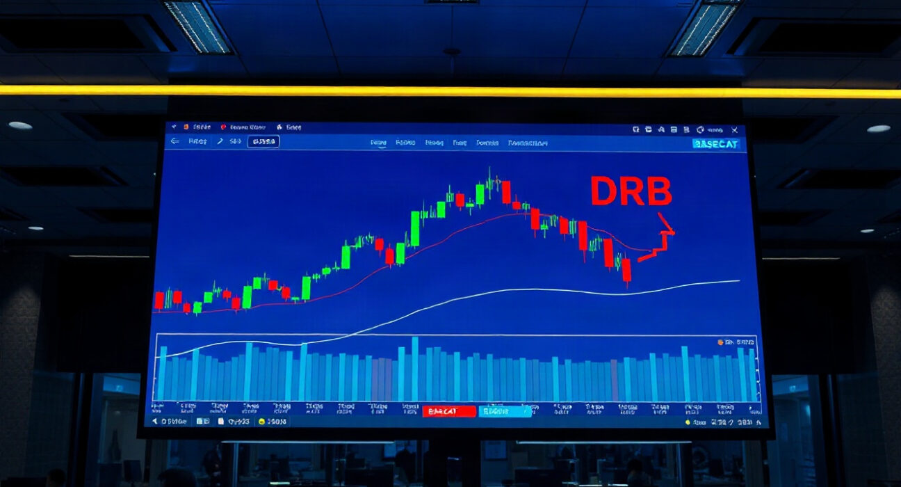 Cryptocurrency trading chart on a screen showing BASECAT and DRB tickers