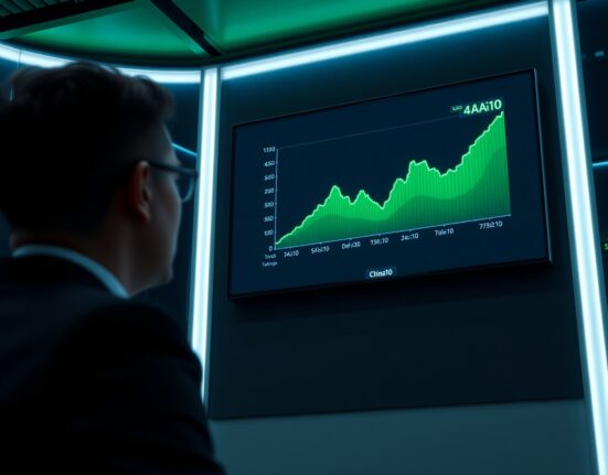 Digital trading screen showing AI10, Defense10, and China10 index futures charts on a modern trading floor