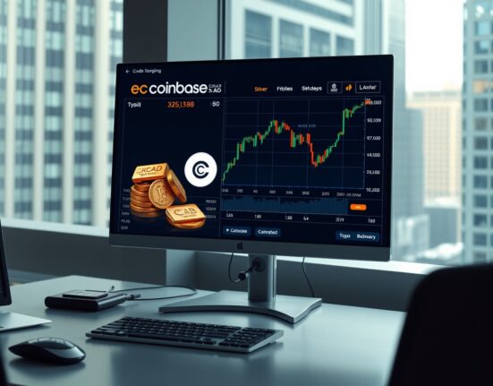 Digital trading screen showing gold and silver price charts at a modern desk