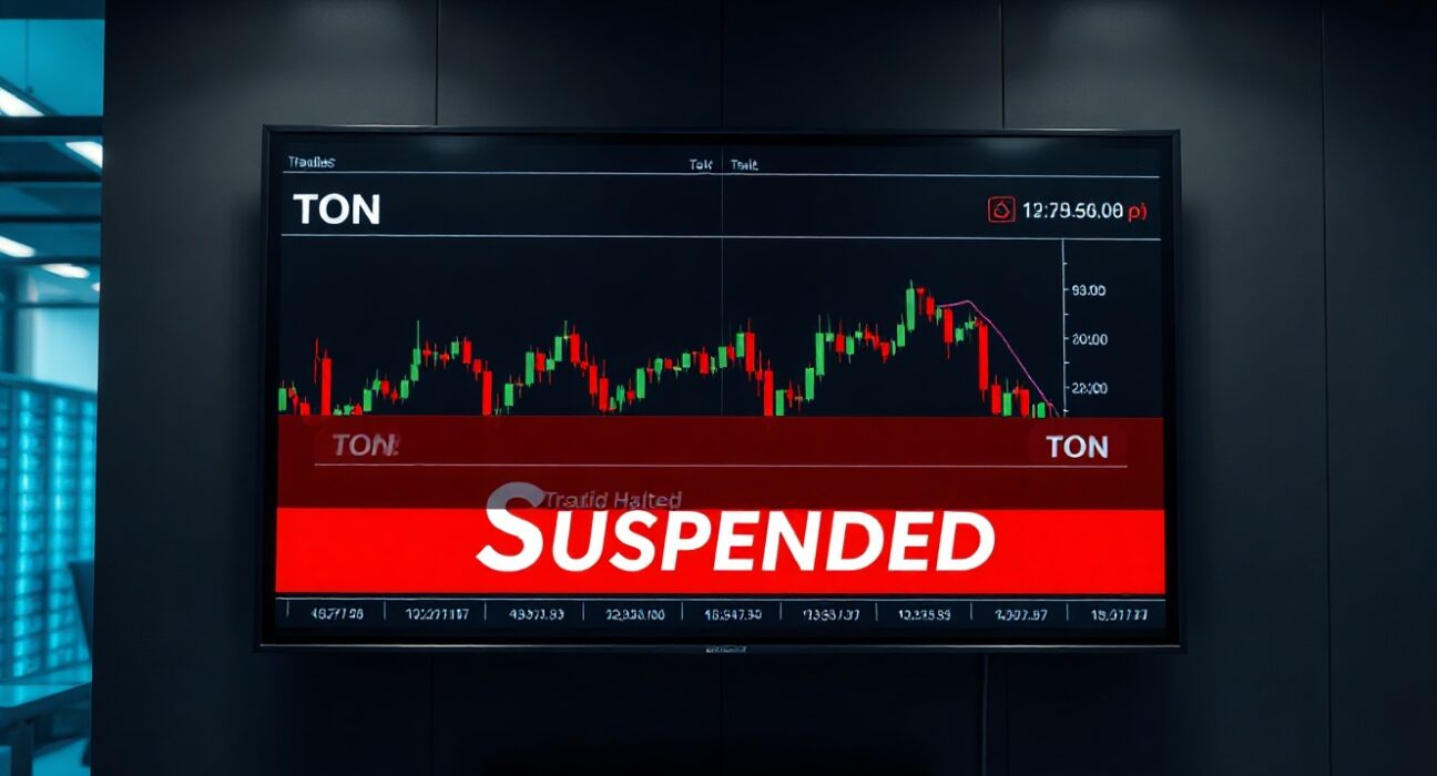 Digital trading screen displaying TON futures halted notification