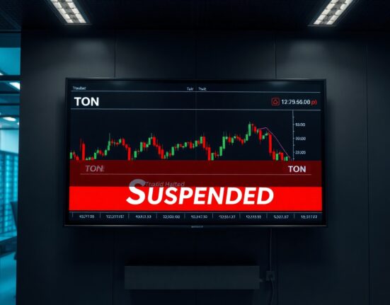 Digital trading screen displaying TON futures halted notification