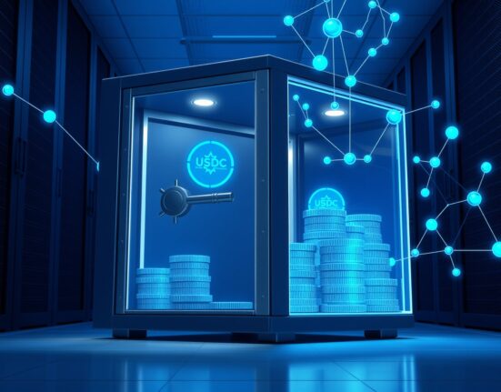 Large USDC stablecoin transfer from Coinbase Institutional to unknown wallet visualized as digital asset movement.