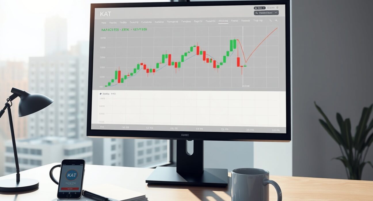 Professional trading desk setup showing a chart for the new Coinbase KAT perpetual futures listing.