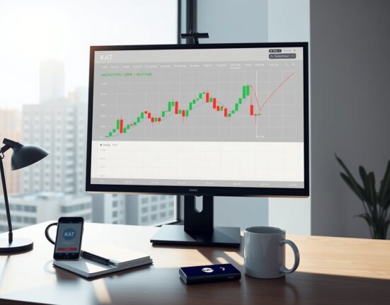 Professional trading desk setup showing a chart for the new Coinbase KAT perpetual futures listing.