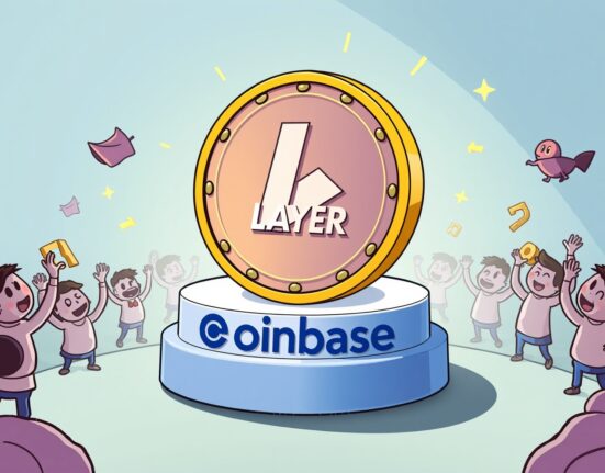 Cartoon image showing the excitement around the Coinbase LAYER listing and its potential impact on the crypto market.