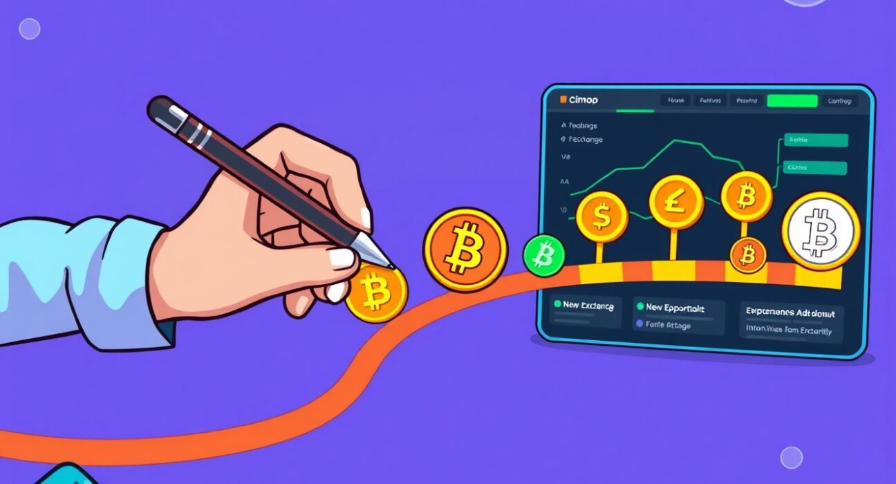 Illustration of new tokens being added to the Coinbase listing roadmap, symbolizing expanded investment opportunities in the crypto market.