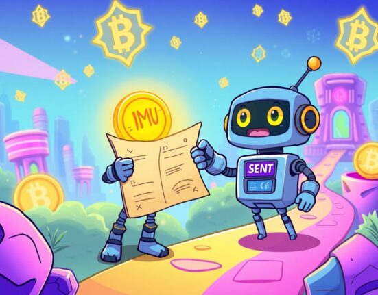 Coinbase listing roadmap illustrated as a treasure map leading to IMU and SENT token opportunities