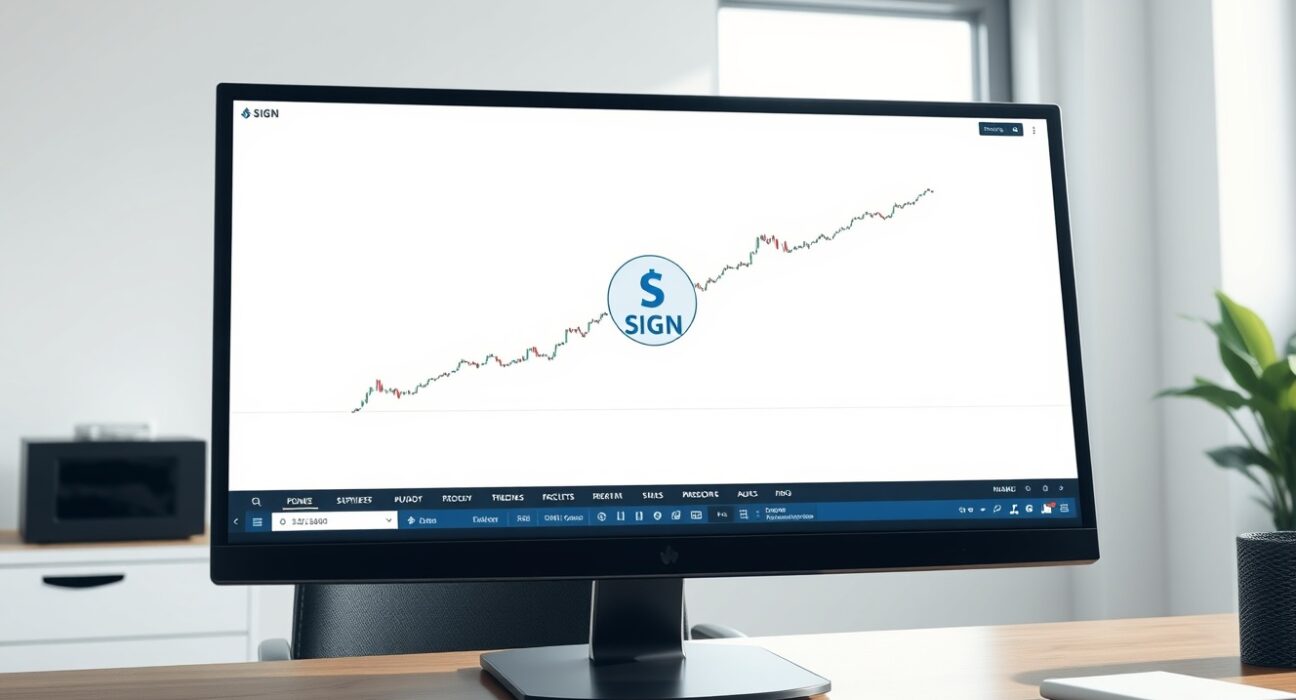 Coinbase exchange interface displaying SIGN token chart for cryptocurrency trading analysis