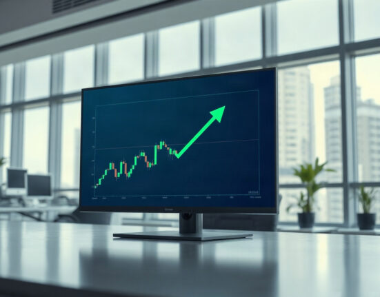 Coinbase trading interface showing ALIGN token listing on a monitor in a professional setting