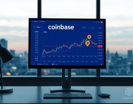 Coinbase trading interface displaying Citrea (CTR) token on a monitor in a professional office setting