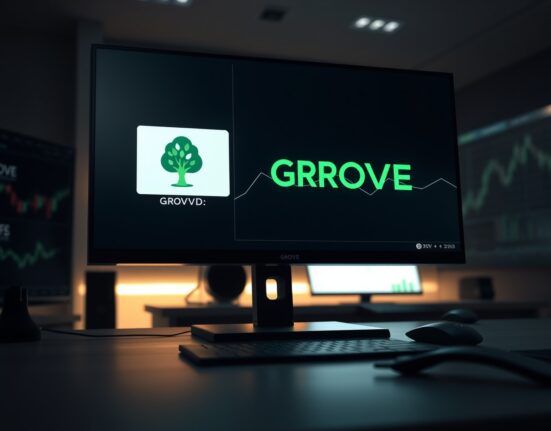 Coinbase exchange interface displaying GROVE token listing announcement