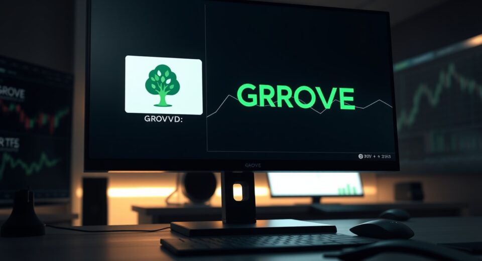 Coinbase exchange interface displaying GROVE token listing announcement