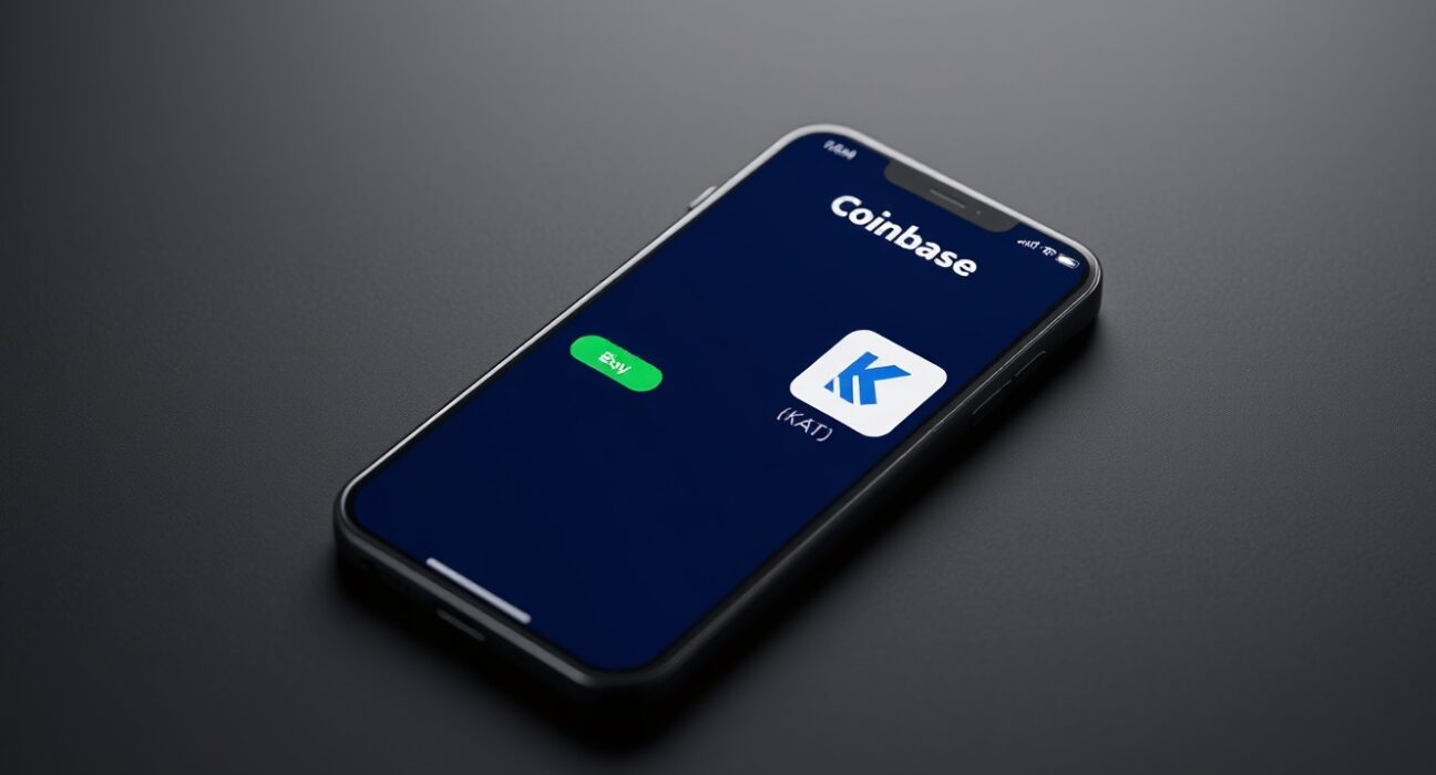 Coinbase app showing the Katana KAT token available for trading on the cryptocurrency exchange.