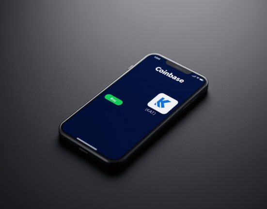 Coinbase app showing the Katana KAT token available for trading on the cryptocurrency exchange.