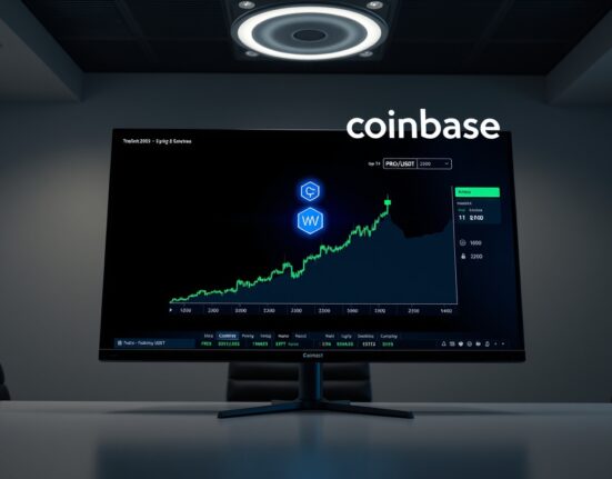 Coinbase exchange interface displaying PROS spot trading pair with price chart and order book