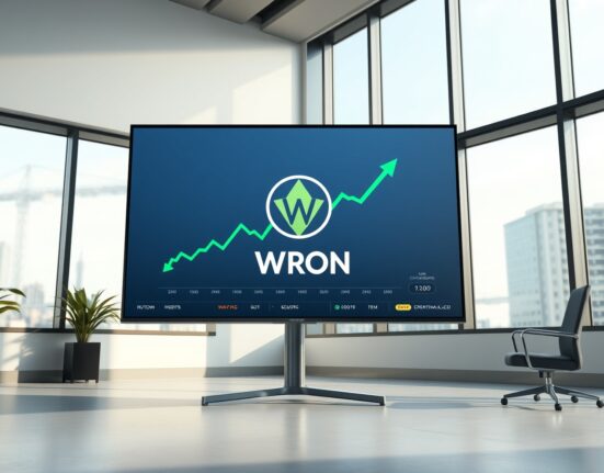 Coinbase exchange interface displaying WRON token price chart and listing announcement.