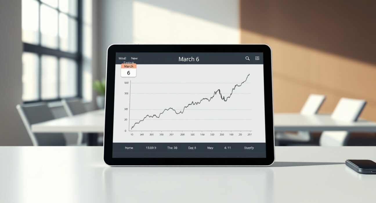 Coinbase LMTS listing announcement showing a new trading date on a digital tablet.